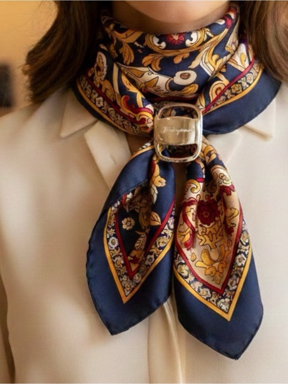 Salvatore Ferragamo Gold Embossed Ferragamo Scarf Ring - Picture 5 of 5